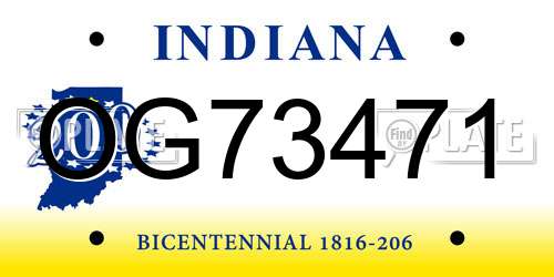 OG73471 Indiana License Plate
