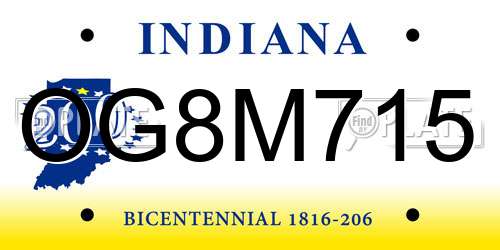 OG8M715 Indiana License Plate