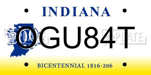 OGU84T Indiana License Plate