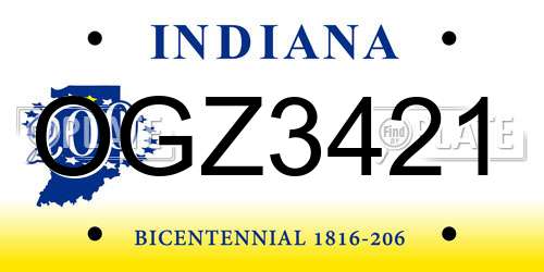 OGZ3421 Indiana License Plate