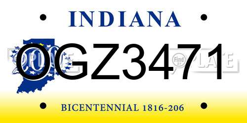 OGZ3471 Indiana License Plate