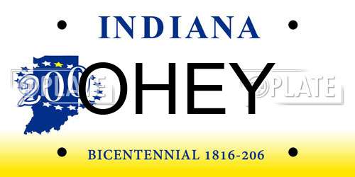 OHEY Indiana License Plate