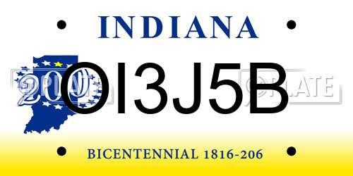 OI3J5B Indiana License Plate