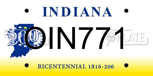 OIN771 Indiana License Plate