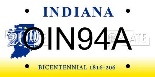 OIN94A Indiana License Plate