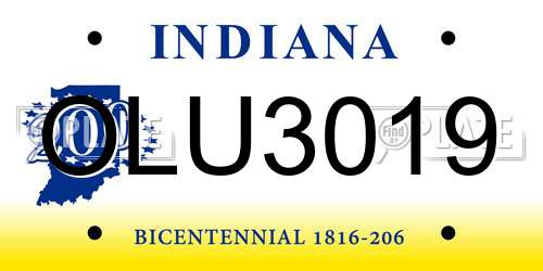OLU3019 Indiana License Plate