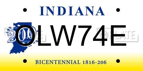 OLW74E Indiana License Plate