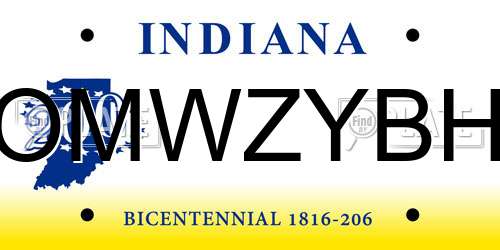 OMWZYBH Indiana License Plate