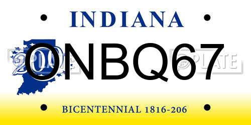 ONBQ67 Indiana License Plate