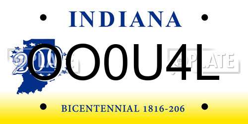OO0U4L Indiana License Plate