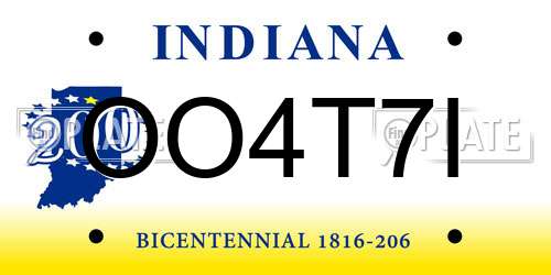 OO4T7I Indiana License Plate
