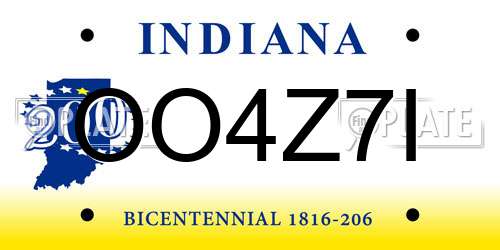 OO4Z7I Indiana License Plate
