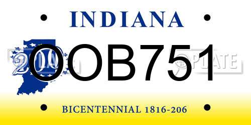 OOB751 Indiana License Plate
