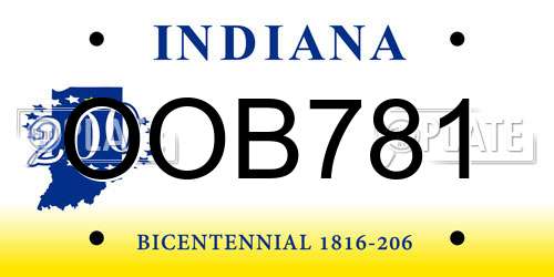 OOB781 Indiana License Plate