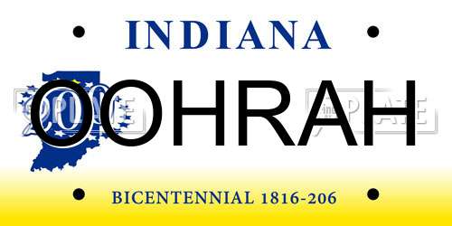 OOHRAH Indiana License Plate