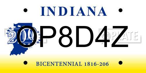 OP8D4Z Indiana License Plate