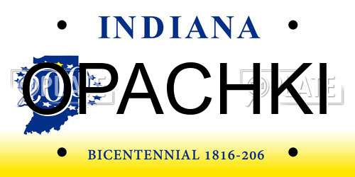 OPACHKI Indiana License Plate