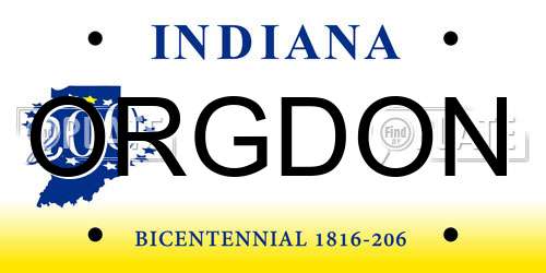 ORGDON Indiana License Plate
