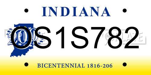 OS1S782 Indiana License Plate