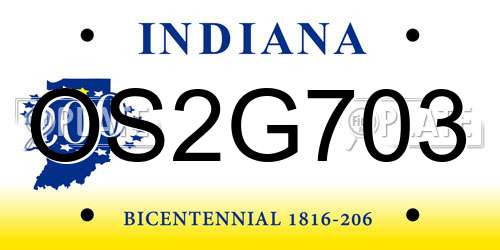 OS2G703 Indiana License Plate