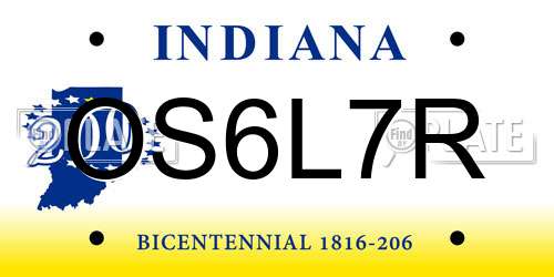 OS6L7R Indiana License Plate