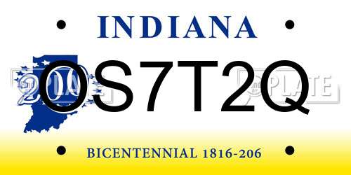 OS7T2Q Indiana License Plate