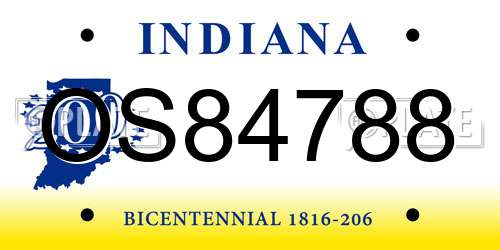 OS84788 Indiana License Plate