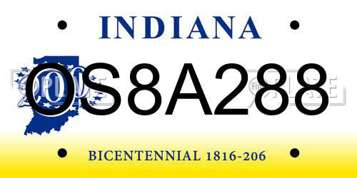 OS8A288 Indiana License Plate