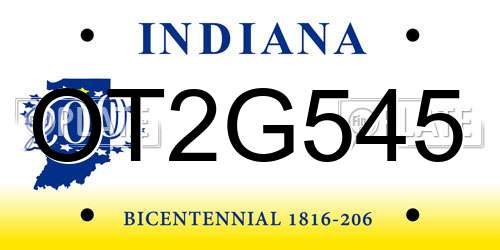 OT2G545 Indiana License Plate