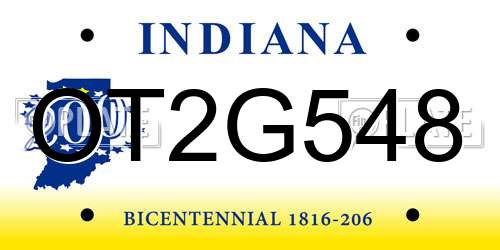 OT2G548 Indiana License Plate