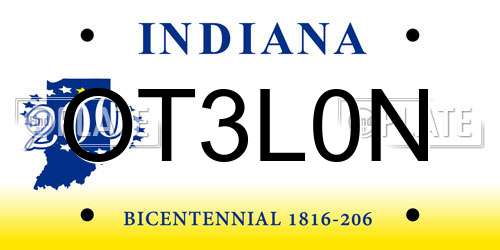 OT3L0N Indiana License Plate