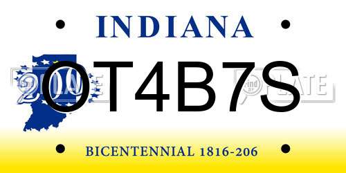 OT4B7S Indiana License Plate