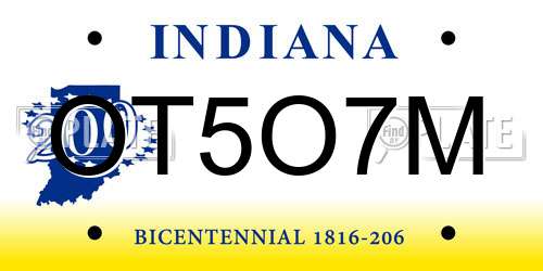 OT5O7M Indiana License Plate