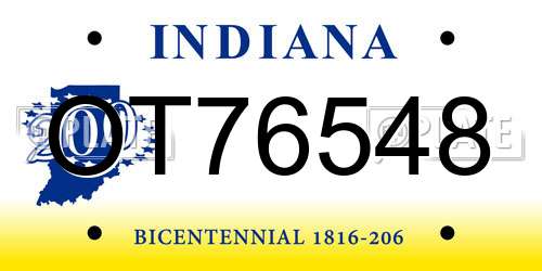 OT76548 Indiana License Plate