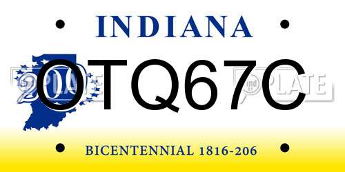OTQ67C Indiana License Plate