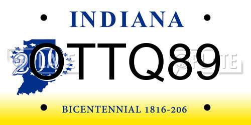 OTTQ89 Indiana License Plate