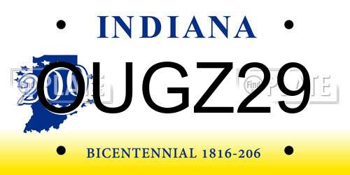 OUGZ29 Indiana License Plate