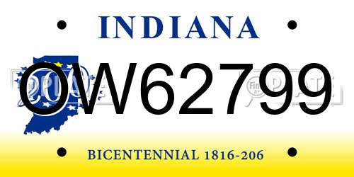 OW62799 Indiana License Plate