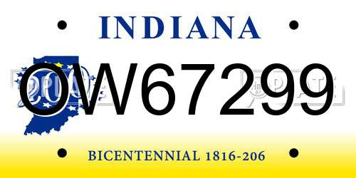 OW67299 Indiana License Plate
