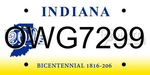 OWG7299 Indiana License Plate