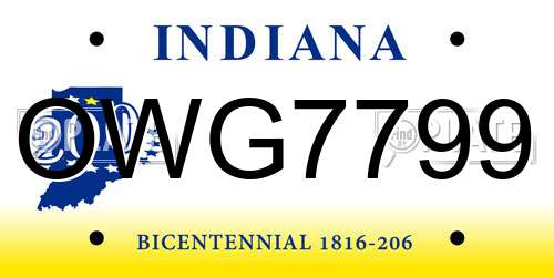 OWG7799 Indiana License Plate