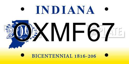 OXMF67 Indiana License Plate