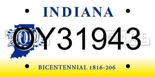 OY31943 Indiana License Plate