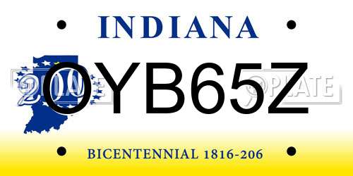OYB65Z Indiana License Plate