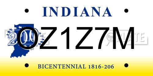 OZ1Z7M Indiana License Plate