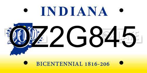 OZ2G845 Indiana License Plate