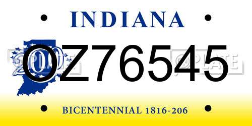 OZ76545 Indiana License Plate