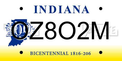 OZ8O2M Indiana License Plate
