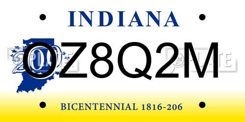 OZ8Q2M Indiana License Plate