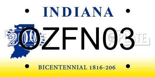 OZFN03 Indiana License Plate